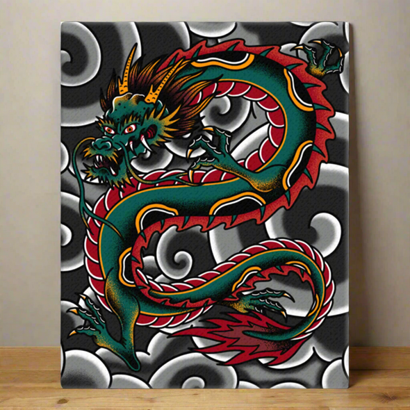 American Traditional Dragon 11"x14" Canvas Print